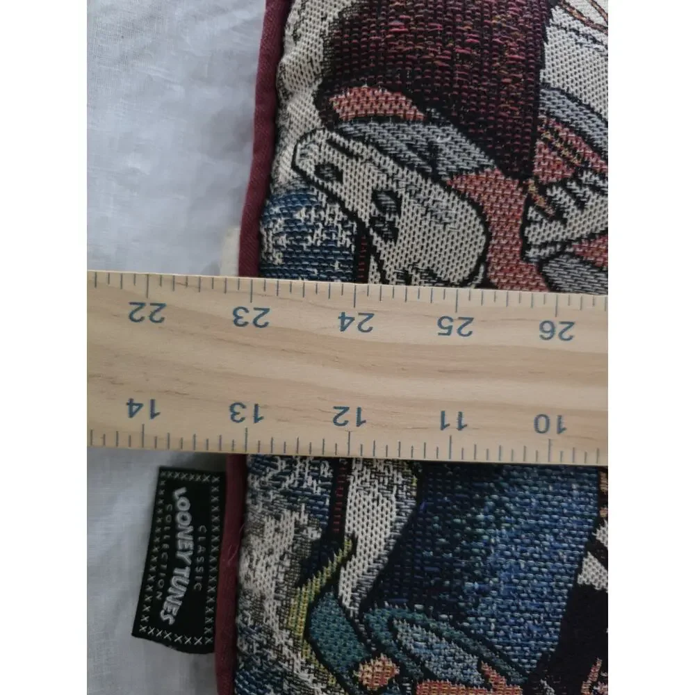 Vinrage Looney Tunes Christmas Tapestry Pillow Woven Warner Bros Rare 1998